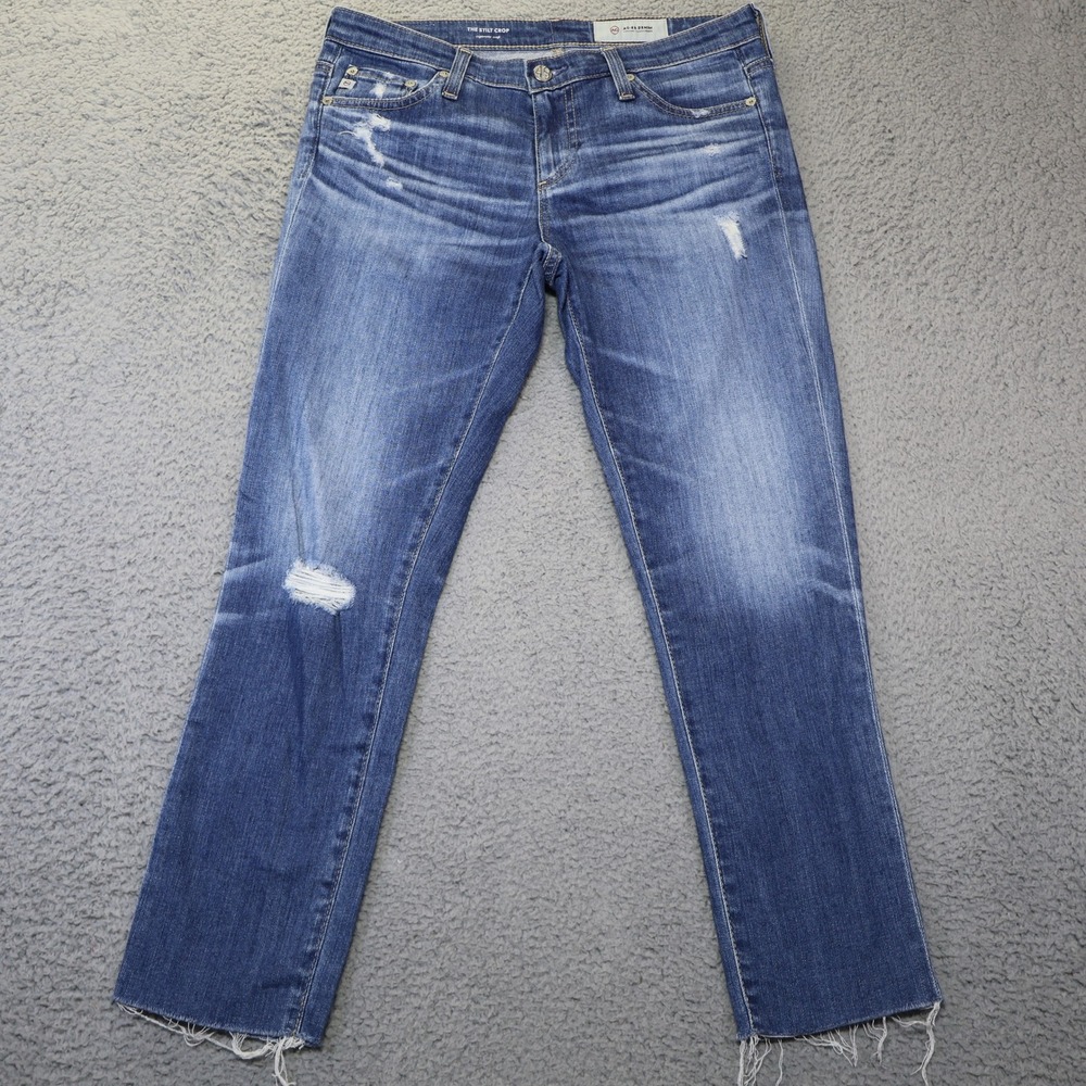 AG Adriano Goldschmied The Stilt Crop Cigarette Jeans Distressed Blue Size 27